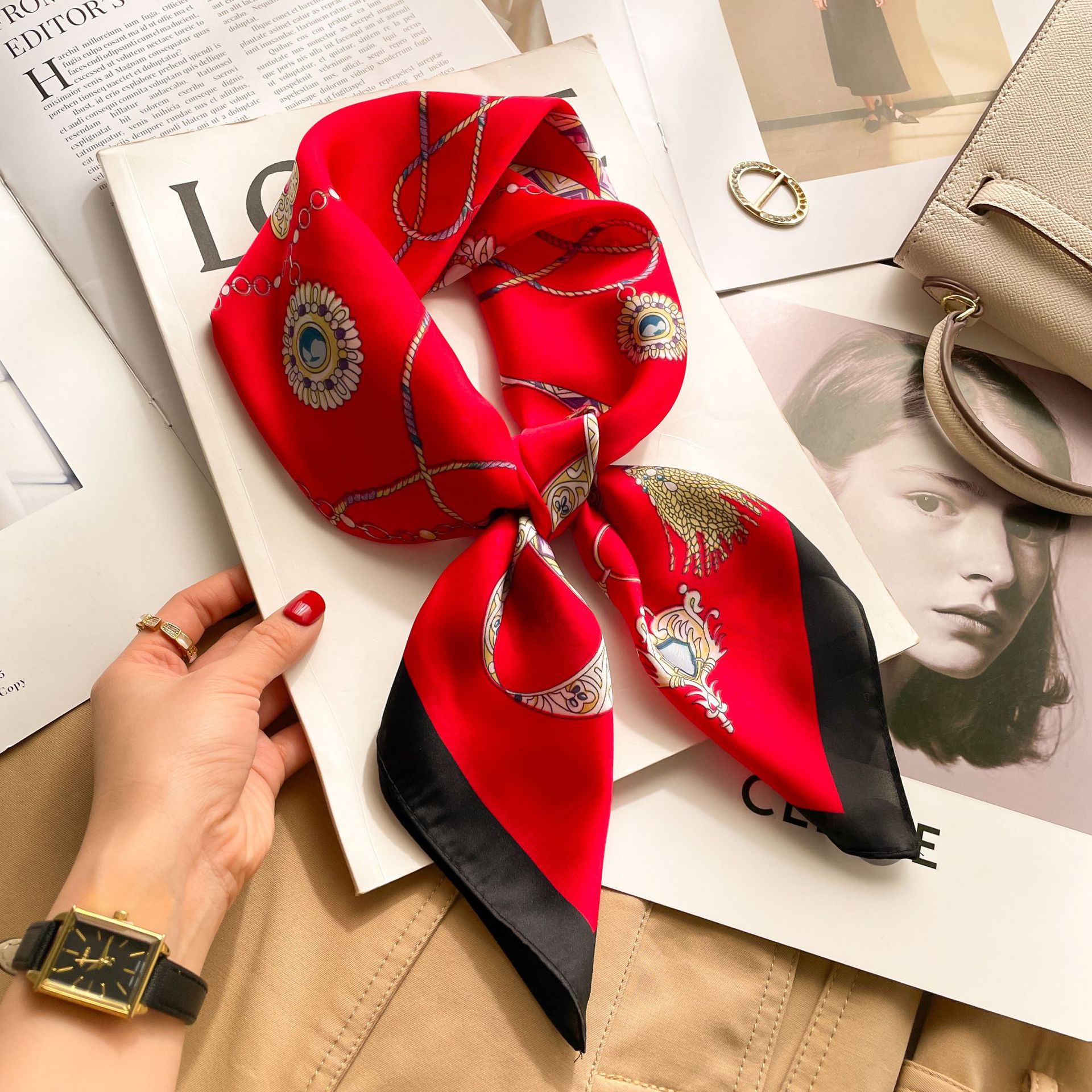 Ribbon Wired Satin - 2025 Luxury Fashion Print 70*70cm Silk
