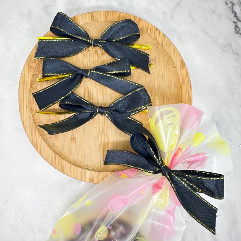 Ribbon Wired Satin - 20pcs Black Satin Ribbon Bows Twist