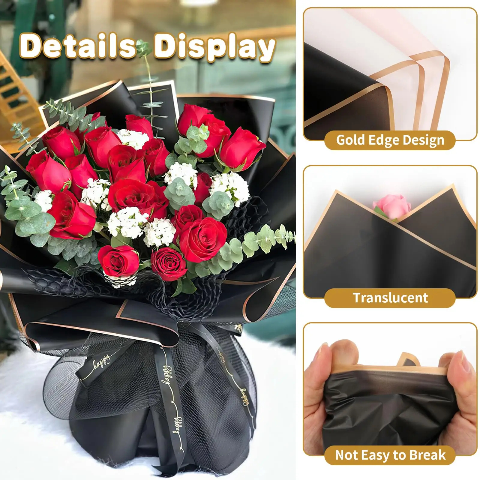 Florist Supply Paper - 20 Sheets Black Flower Wrapping Paper