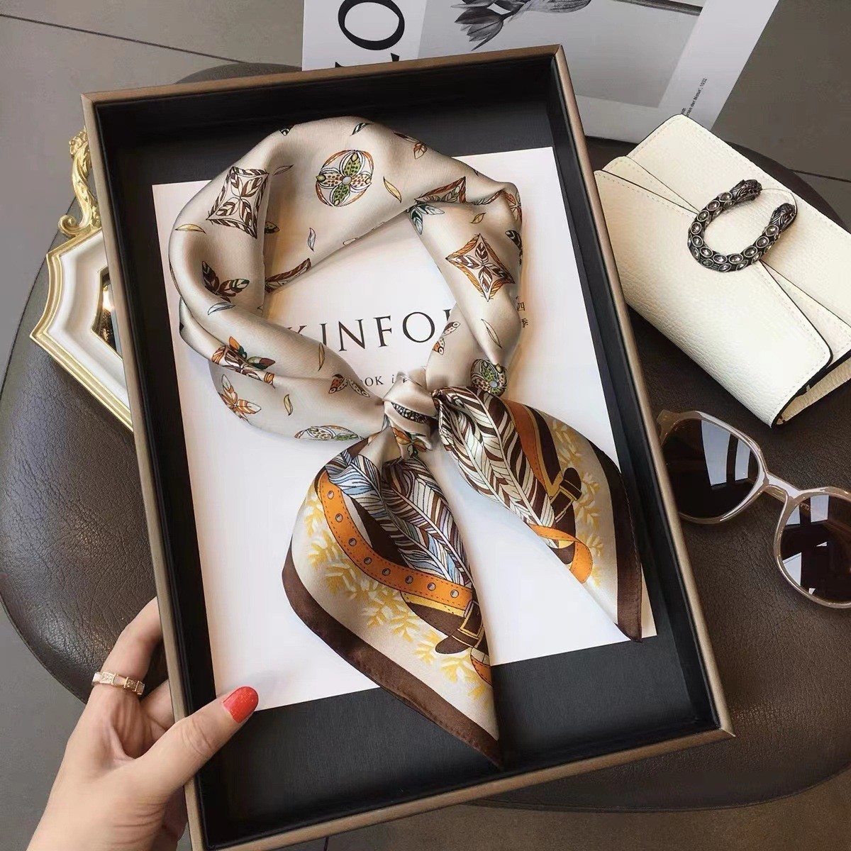 Ribbon Wired Satin - Luxury Fashion Print 70*70cm Silk Square