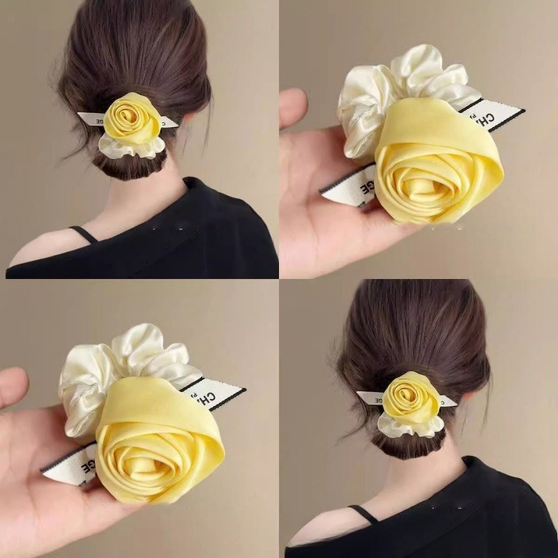 Satin Rose Flower Hair Scrunch - đánh giá và giá Ribbon Wired Satin