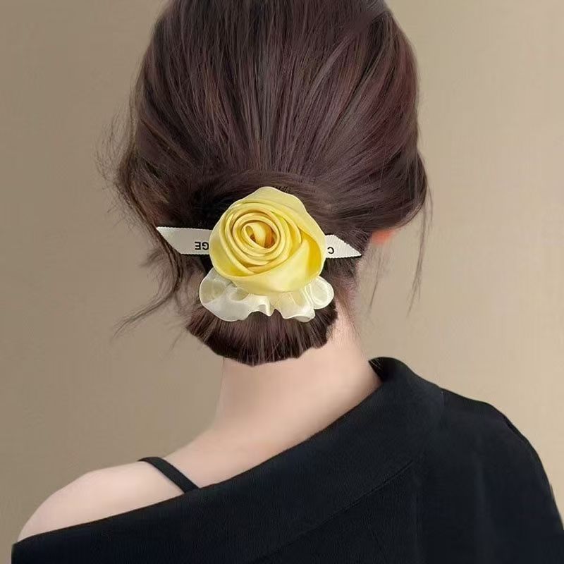 Satin Rose Flower Hair Scrunch - đánh giá và giá Ribbon Wired Satin