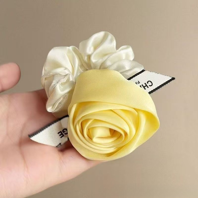 Satin Rose Flower Hair Scrunch - đánh giá và giá Ribbon Wired Satin